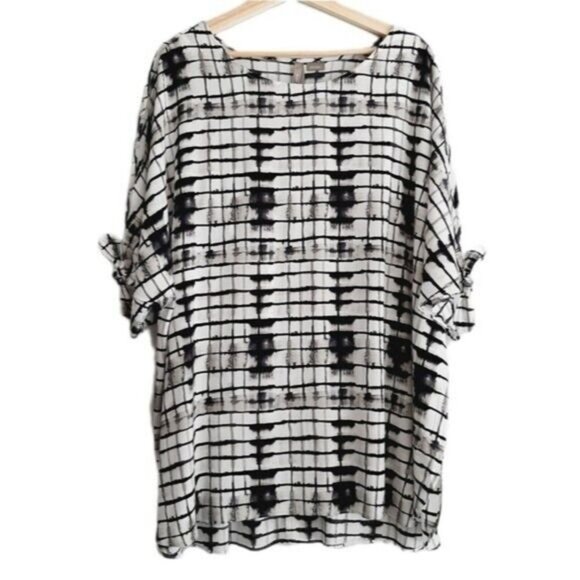 PENNINGTONS | Cold Shoulder Light Checkered Top B&W Sz 3X - Picture 1 of 9